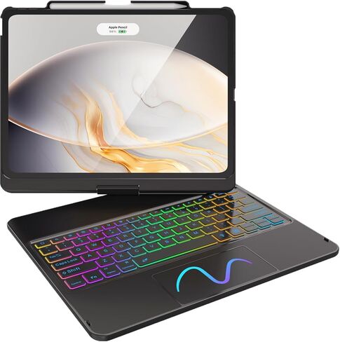 FUWANG Touch Keyboard Case for iPad Air 13 inch (M3 2025/M2 2024)and iPad Pro 12.9 6th 5th 4th 3rd Gen, 360° Rotate 7 Colors Backlit for iPad Air 13 inch Case Keyboard with Multi-Touch Trackpad, Black in Kuwait