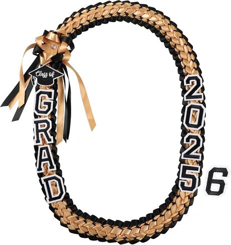 Graduation Leis Class of 2025 Grad Handmade Ribbon Lei Double Braided Ribbon Necklace with Grad Letters,47.2Inch in Saudi Arabia
