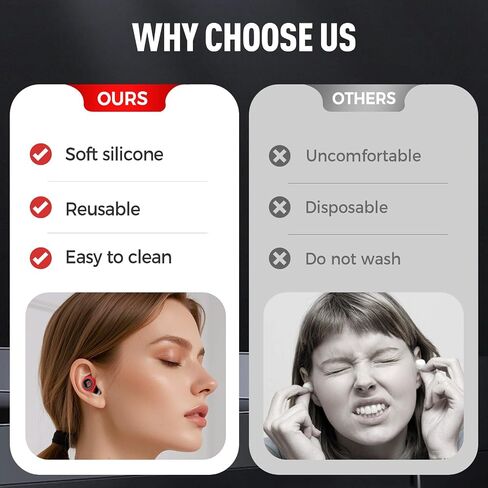 Ear Plugs for Sleeping Noise Cancelling,45db Motorcycle Ear Plugs for Noise Reduction with 8 Eartips (Black and Red, Medium) in Saudi Arabia