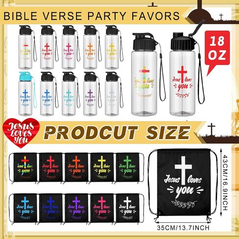 20 Pcs Christian Party Favors Bulk Church Gifts Includes 10 Jesus Loves You Drawstring Backpack 10 Christian Sport Bottles Religious Bags Bible Verse Party Favors Supplies for Church in Saudi Arabia