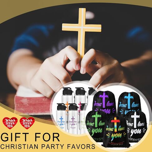 20 Pcs Christian Party Favors Bulk Church Gifts Includes 10 Jesus Loves You Drawstring Backpack 10 Christian Sport Bottles Religious Bags Bible Verse Party Favors Supplies for Church in Saudi Arabia