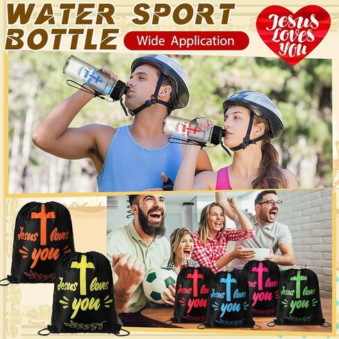 20 Pcs Christian Party Favors Bulk Church Gifts Includes 10 Jesus Loves You Drawstring Backpack 10 Christian Sport Bottles Religious Bags Bible Verse Party Favors Supplies for Church in Saudi Arabia