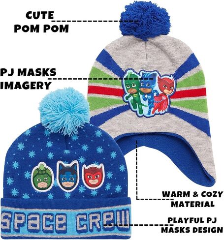 PJ Masks Boys' Winter Hat - 2 Pack Superhero Pom Pom Beanie (Toddler) in Saudi Arabia