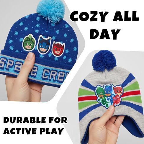PJ Masks Boys' Winter Hat - 2 Pack Superhero Pom Pom Beanie (Toddler) in Saudi Arabia