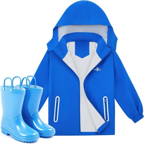 Kids Rain Jacket and Boots Set Boys Rain Coat with Detachable Hood Windbreaker for Toddler Windproof Waterproof in Saudi Arabia
