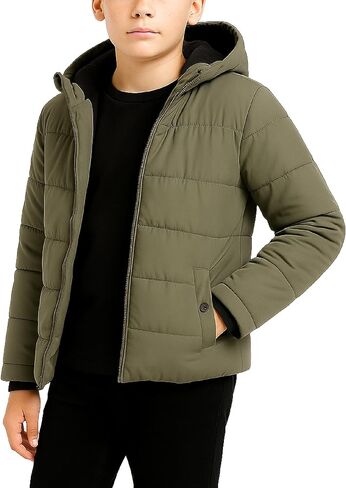 سترة شتوية للأولاد من Perry Ellis مبطنة بالصوف مع غطاء للرأس، سترة منتفخة دافئة معزولة للأولاد (4-20) in Kuwait