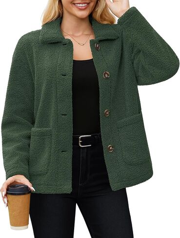 YUCOLEN Womens Fuzzy Fleece Jacket Button Down Long Sleeve Outwear Winter Sherpa Coatsr with Pockets in Saudi Arabia