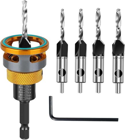 Countersink Drill Bit Set with Depth Stop 4PCS, HCS Four Blades Countersink Bits with Adjustable Depth Stop and L Shape Wrench, Wood Countersink Bit Set for Wood, Plastic, Woodworking in Kuwait