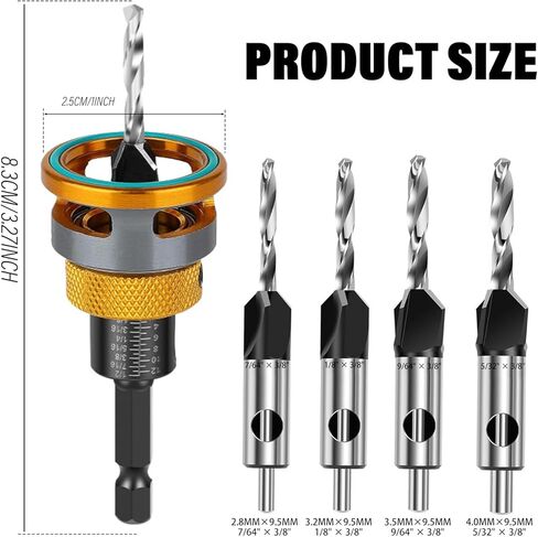 Countersink Drill Bit Set with Depth Stop 4PCS, HCS Four Blades Countersink Bits with Adjustable Depth Stop and L Shape Wrench, Wood Countersink Bit Set for Wood, Plastic, Woodworking in Kuwait