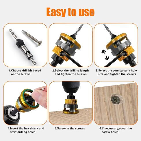 Countersink Drill Bit Set with Depth Stop 4PCS, HCS Four Blades Countersink Bits with Adjustable Depth Stop and L Shape Wrench, Wood Countersink Bit Set for Wood, Plastic, Woodworking in Kuwait