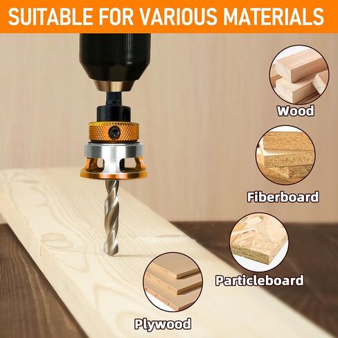 Countersink Drill Bit Set with Depth Stop 4PCS, HCS Four Blades Countersink Bits with Adjustable Depth Stop and L Shape Wrench, Wood Countersink Bit Set for Wood, Plastic, Woodworking in Kuwait