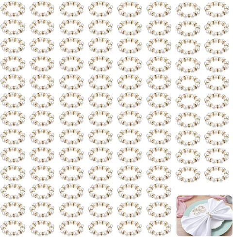 72Pcs Pearl Napkin Rings Imitation Pearl Ring Napkin Holder Delicate Silver Beaded Serviette Buckles for Wedding Christmas Dinner Banquet Decor Party Table Settings in Saudi Arabia