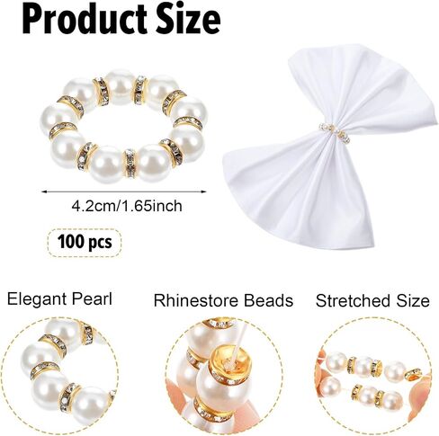 72Pcs Pearl Napkin Rings Imitation Pearl Ring Napkin Holder Delicate Silver Beaded Serviette Buckles for Wedding Christmas Dinner Banquet Decor Party Table Settings in Saudi Arabia