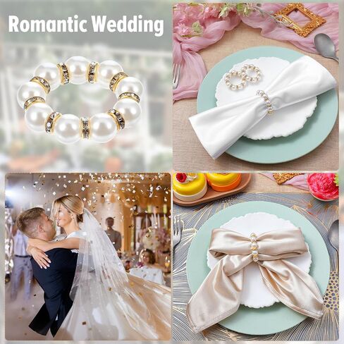 72Pcs Pearl Napkin Rings Imitation Pearl Ring Napkin Holder Delicate Silver Beaded Serviette Buckles for Wedding Christmas Dinner Banquet Decor Party Table Settings in Saudi Arabia