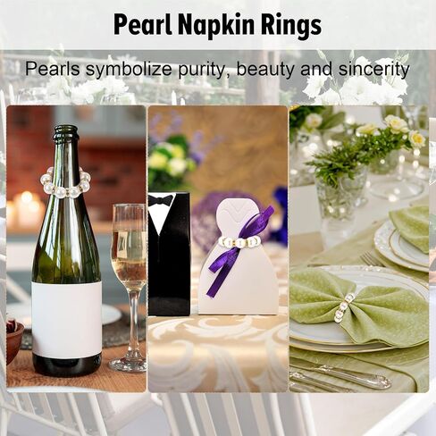 72Pcs Pearl Napkin Rings Imitation Pearl Ring Napkin Holder Delicate Silver Beaded Serviette Buckles for Wedding Christmas Dinner Banquet Decor Party Table Settings in Saudi Arabia