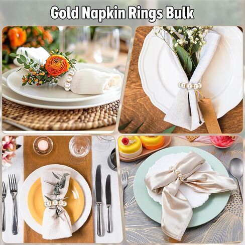 72Pcs Pearl Napkin Rings Imitation Pearl Ring Napkin Holder Delicate Silver Beaded Serviette Buckles for Wedding Christmas Dinner Banquet Decor Party Table Settings in Saudi Arabia