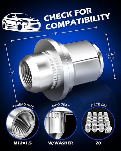 Orion Motor Tech M12x1.5 Lug Nuts,12x1.5mm Wheel Lug Nuts Compatible with Toyota Camry Corolla Highlander RAV4 Tacoma, Honda Accord CR-V Civic Fit, Ford Escape Focus Fusion and More, Set of 20 in Saudi Arabia