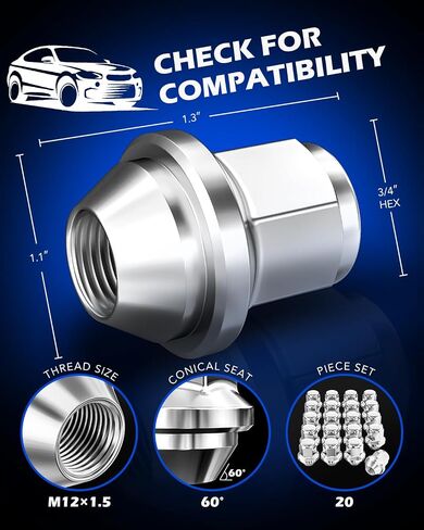 Orion Motor Tech M12x1.5 Lug Nuts ، 12x1.5mm Wheel Lug Nuts متوافقة مع Toyota Camry Corolla Highlander Rav4 Tacoma ، Honda Accord CR-V Civic Fit ، Ford Escape Fusion وأكثر من 20 ، مجموعة من 20 in Saudi Arabia