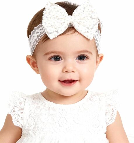Baby Girls Bow Lace Headband Cute Pink Soft Hairband White Butterfly Knot Headbands for Newborn Infants Toddlers Kids Christening Baptism Birthday Party Hair Accessories (Pure White) in Kuwait
