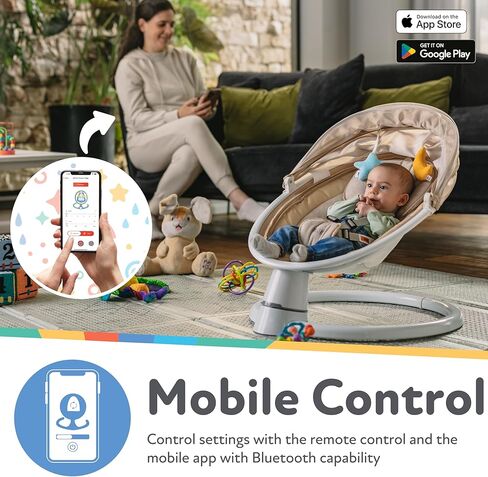 تأرجح طفل Nuby مع المظلة وبعيدة - تتأرجح رضع من 5 مستويات مع أصوات مهدئة والتحكم في تطبيقات الهاتف المحمول - 0-9 أشهر - تان in Kuwait