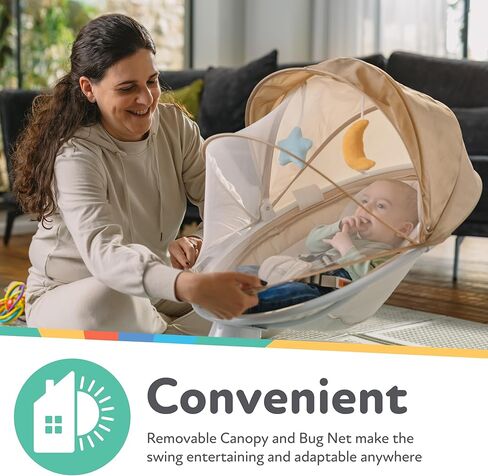 تأرجح طفل Nuby مع المظلة وبعيدة - تتأرجح رضع من 5 مستويات مع أصوات مهدئة والتحكم في تطبيقات الهاتف المحمول - 0-9 أشهر - تان in Kuwait