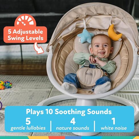 تأرجح طفل Nuby مع المظلة وبعيدة - تتأرجح رضع من 5 مستويات مع أصوات مهدئة والتحكم في تطبيقات الهاتف المحمول - 0-9 أشهر - تان in Kuwait