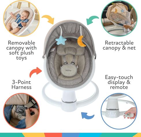 تأرجح طفل Nuby مع المظلة وبعيدة - تتأرجح رضع من 5 مستويات مع أصوات مهدئة والتحكم في تطبيقات الهاتف المحمول - 0-9 أشهر - تان in Kuwait