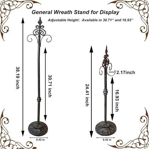 Display Stand for Wreath Handbag Purse Adjustable Height Standing Metal Wreath Hanger Holder on Tabletop or Floor(Vintage Gold) in Saudi Arabia