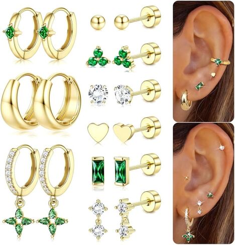 Fansilver Hypoallergenic Flat Back Earrings for Women 20G Surgical Stainless Steel Cartilage Earring Sets for Multiple Piercing Dainty Small Hoop Flatback Stud Earrings Stacks in Kuwait