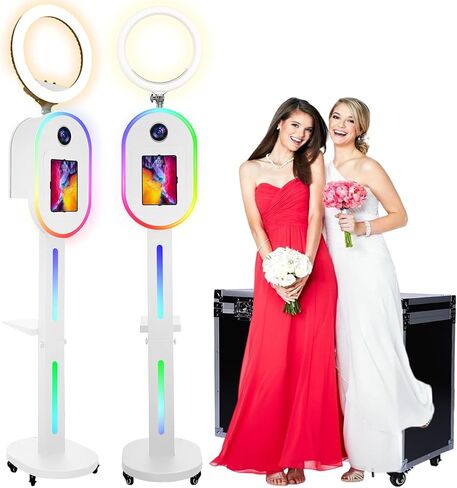 Photo Booth for iPad 10.2" 10.9" 11" 12.9" 13" for Camera Dualuse Selfie Station APP Control RGB Ring Light Music Sync Light Box Photobooth Machine with Flight Case for Rental Events Wedding in Saudi Arabia