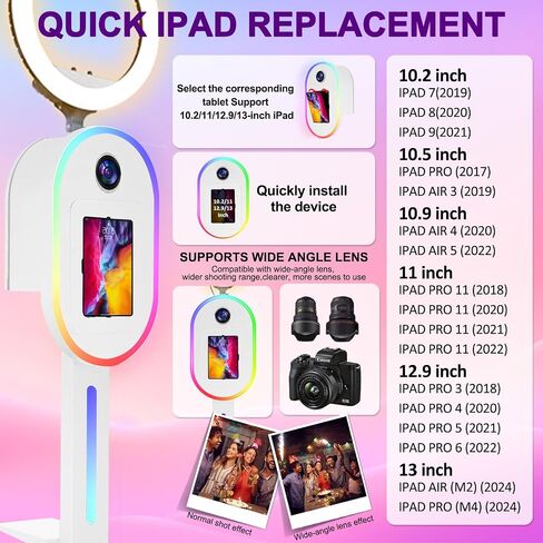Photo Booth for iPad 10.2" 10.9" 11" 12.9" 13" for Camera Dualuse Selfie Station APP Control RGB Ring Light Music Sync Light Box Photobooth Machine with Flight Case for Rental Events Wedding in Saudi Arabia
