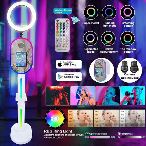 Photo Booth for iPad 10.2" 10.9" 11" 12.9" 13" for Camera Dualuse Selfie Station APP Control RGB Ring Light Music Sync Light Box Photobooth Machine with Flight Case for Rental Events Wedding in Saudi Arabia