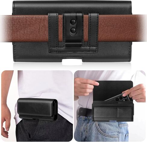 SQMCase Leather Holster for Motorola Razr 2025/2024 with Belt Clip, Leather Pouch for Galaxy Z Flip 6/5/4/3 (Black) in Saudi Arabia