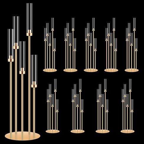 4 Set 5 Arm Gold Candle Holder with Acrylic Lampshade, 41.3'' Tall Candlesticks Holder for Christmas Wedding Housewarming Gift,Metal Candle Holders Candlestick Centerpiece,Fit 0.87'' LED Candle in Saudi Arabia