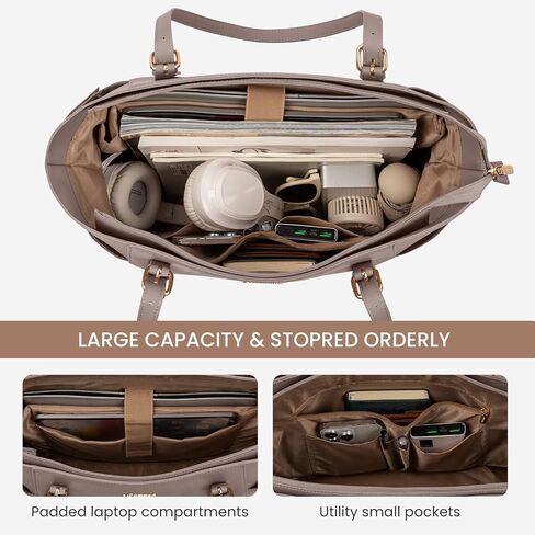 LoveVook Laptop Bag Bag للنساء مع حامل كوب كبير ، حقيبة حمل من الجلد للنساء ، 15.6 بوصة حقيبة كمبيوتر محترفة للمدرس ، هدية سفر للمكتب in Saudi Arabia
