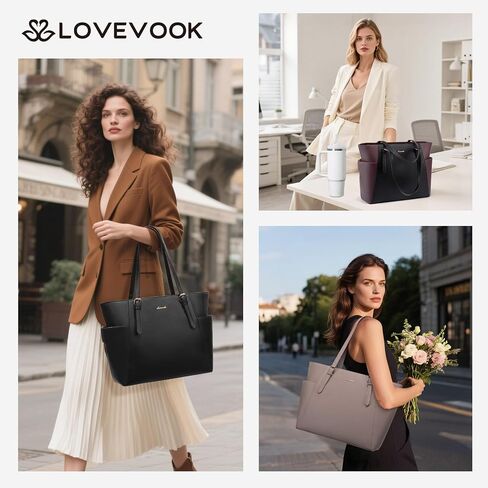 LoveVook Laptop Bag Bag للنساء مع حامل كوب كبير ، حقيبة حمل من الجلد للنساء ، 15.6 بوصة حقيبة كمبيوتر محترفة للمدرس ، هدية سفر للمكتب in Saudi Arabia