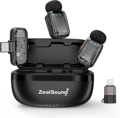 ZealSound Mini Wireless Lavalier Microphone for iPhone iPad Android Tablets PC(USB-C/Lightning) - Noise Reduction/33H Battery Life with Charging Case,Lapel Mic for TikTok,Podcast,ASMR,YouTube Videos in Kuwait