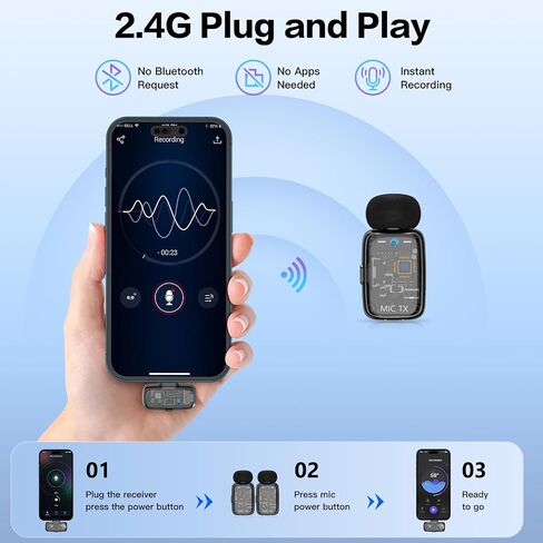 ZealSound Mini Wireless Lavalier Microphone for iPhone iPad Android Tablets PC(USB-C/Lightning) - Noise Reduction/33H Battery Life with Charging Case,Lapel Mic for TikTok,Podcast,ASMR,YouTube Videos in Kuwait