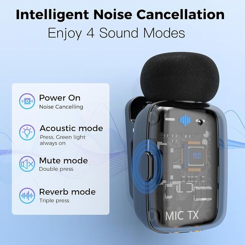 ZealSound Mini Wireless Lavalier Microphone for iPhone iPad Android Tablets PC(USB-C/Lightning) - Noise Reduction/33H Battery Life with Charging Case,Lapel Mic for TikTok,Podcast,ASMR,YouTube Videos in Kuwait