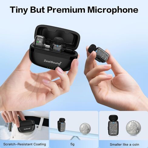 ZealSound Mini Wireless Lavalier Microphone for iPhone iPad Android Tablets PC(USB-C/Lightning) - Noise Reduction/33H Battery Life with Charging Case,Lapel Mic for TikTok,Podcast,ASMR,YouTube Videos in Kuwait