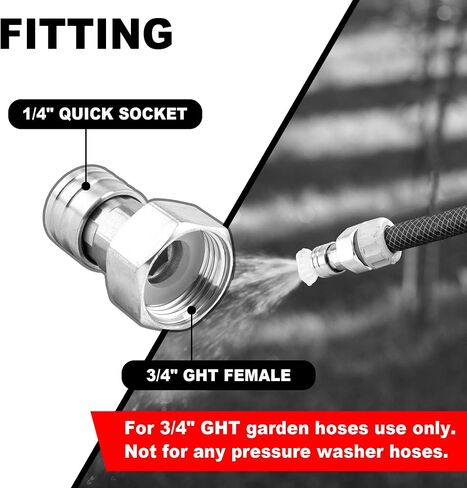 Garden Hose to Pressure Washer Adapter, 3/4" GHT to 1/4" Quick Connect, Convert Water Hose to Power Washer Connector, Car Washing Nozzle & Hose Attachment, Stainless Steel, 1Pack in Saudi Arabia