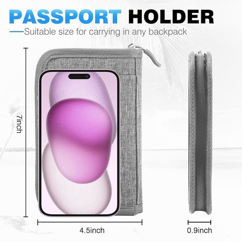 عائلة جواز سفر عائلة RFID منظم وثيقة السفر للنساء مقاوم للماء محفظة محفظة القضية المحمولة للبطاقات ، تمريرة الصعود ، الهوية ، المال ، التذاكر مع ZIPPER in Kuwait