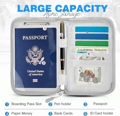 عائلة جواز سفر عائلة RFID منظم وثيقة السفر للنساء مقاوم للماء محفظة محفظة القضية المحمولة للبطاقات ، تمريرة الصعود ، الهوية ، المال ، التذاكر مع ZIPPER in Kuwait