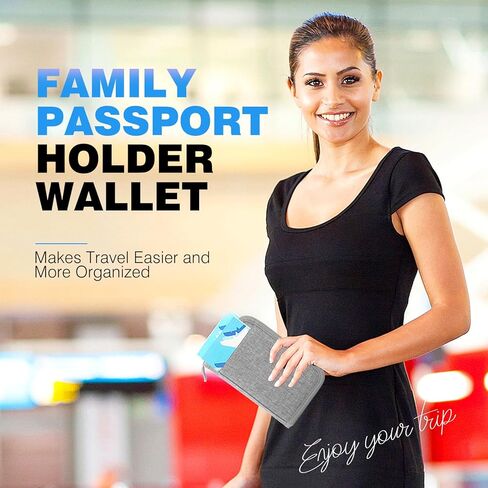 عائلة جواز سفر عائلة RFID منظم وثيقة السفر للنساء مقاوم للماء محفظة محفظة القضية المحمولة للبطاقات ، تمريرة الصعود ، الهوية ، المال ، التذاكر مع ZIPPER in Kuwait