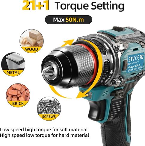 Cordless drills Set,21V Power drill,Double 2000mAh Batteries Electric Drill,Power Drill Cordless,1/2 Inch Keyless Chuck, Max torque 80Nm,3mode,25 Position and 29Pcs Accessories （blue） in Kuwait