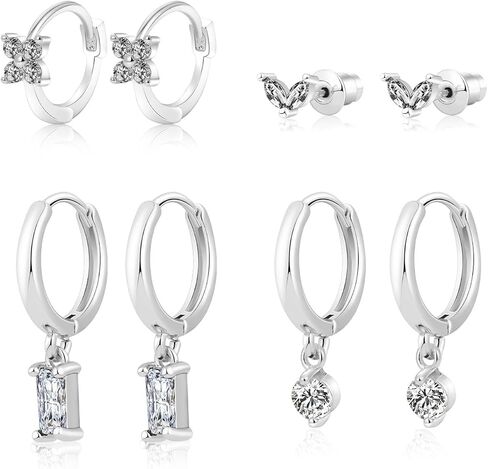 Small Hoop Earrings for Women,14K Gold/Sterling Silver Plated CZ Dangle Earring Set Waterproof Minimalism Dainty Earrings Trendy Jewelry Gift in Saudi Arabia