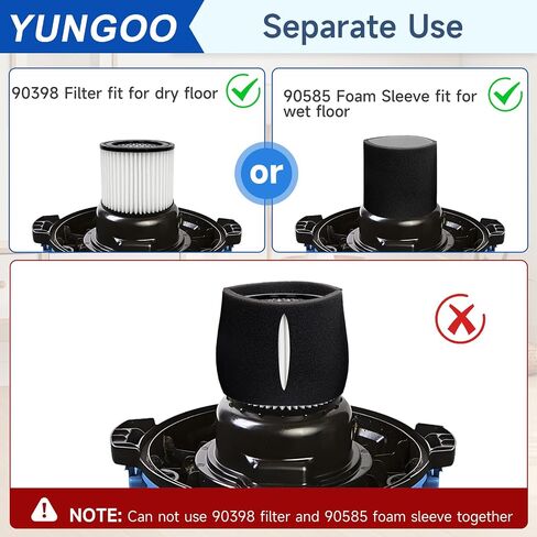 Replacement Cartridge Filter Compatible with Shop Vac 90304, 90350, 90333,90585, 2 Vacuum Filters + 2 Lids + 6 Foam Sleeve Filters Fits 5 Gallon and Above Wet/Dry Vacuum Cleaners in Kuwait