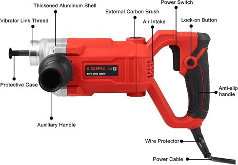 الهزاز الخرساني ، 1600W 2HP 18000 دورة في الدقيقة ، 14-3/4ft عمود مرن ، أداة تهتز الخرسانة الكهربائية ، الهزازات الخرسانية ذات الطاقة اليدوية ، محمولة للبناء ، قم بإزالة أداة مستوى فقاعات الهواء in Kuwait