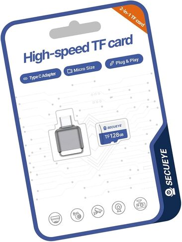 SECUEYE 64GB TF Memory Card with Type C Adapter Class 10 FAT32 High Speed Reading/Writing 24/7 Recording for Security Camera Dash Cam and More (64GB + Card Reader) in Kuwait