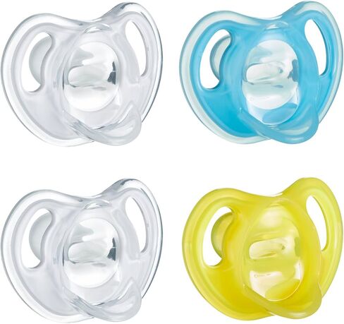 Tommee Tippee Ultra Light Silicone Packifier ، تصميم متماثل من قطعة واحدة ، binkies السيليكون الخالية من BPA ، 18-36M ، 4 عقدة (حزمة 2) in Kuwait